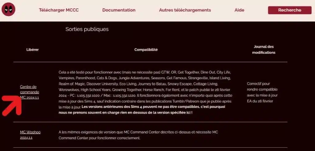 Télécharger le module de commande MC à partir de la liste en fonction de la compatibilité