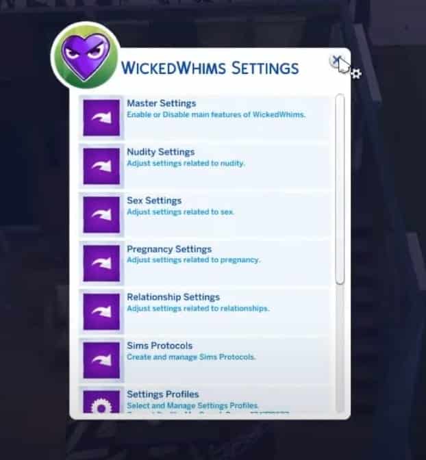 settings WickedWhims Mod