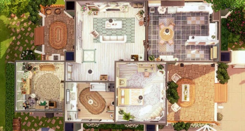 Plan du bungalow des Sims 4 par Lhonna